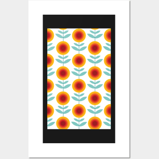 Trendy Minimalist Radiating Golden Sunflowers pattern Graphic Art Posters and Art